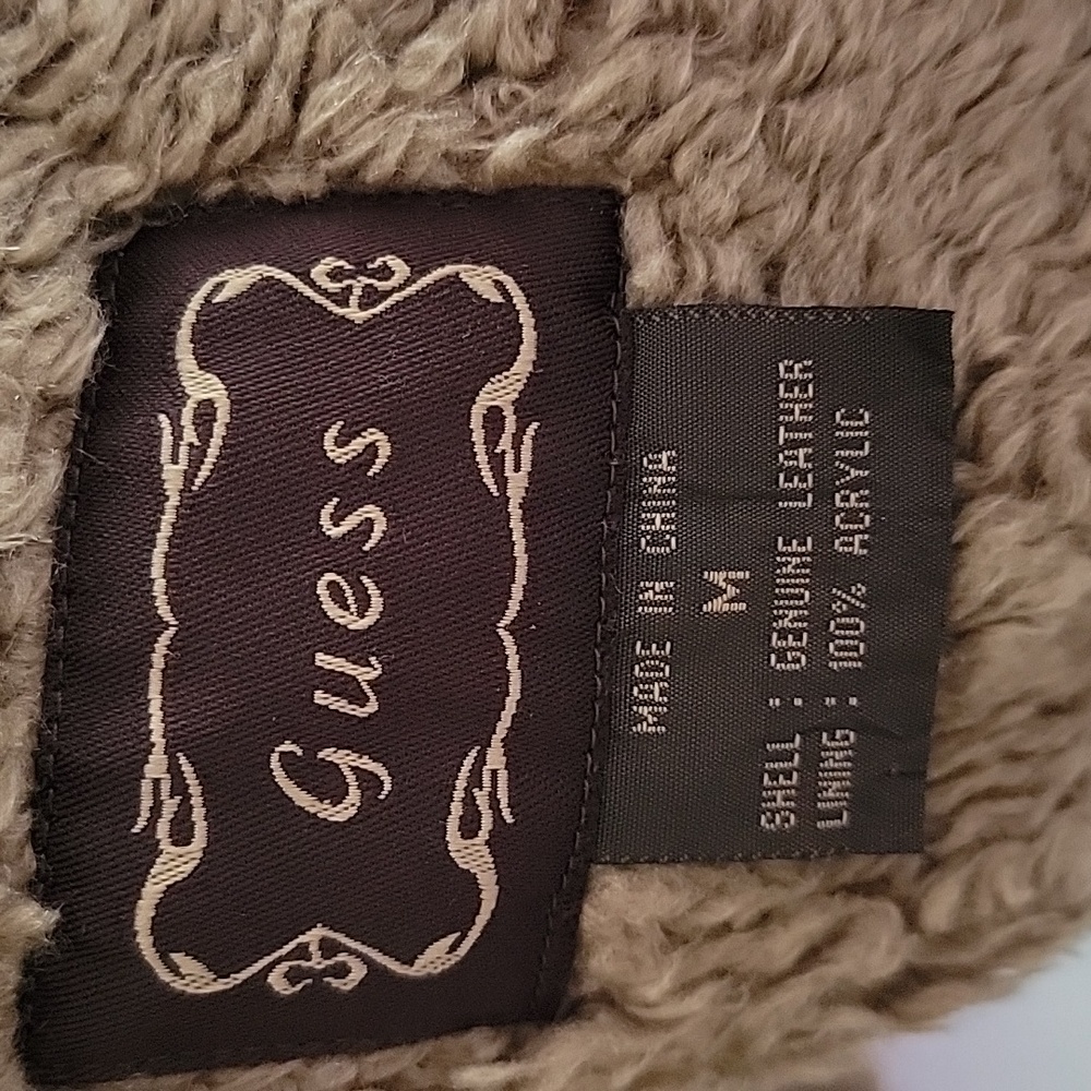Guess Y2K Denim Effect Blue Leather Suede Penny Lane Jacket Faux Fur Trim M Firm - Picture 4 of 10